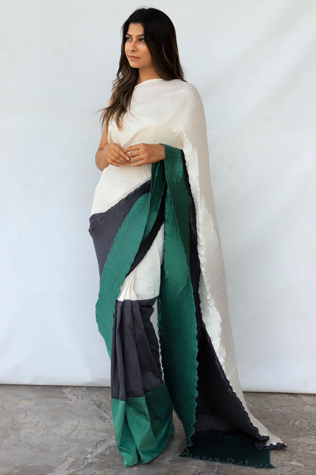 Buy Evening Woods Silk Drape Saree For Women's available at ScrollnShops